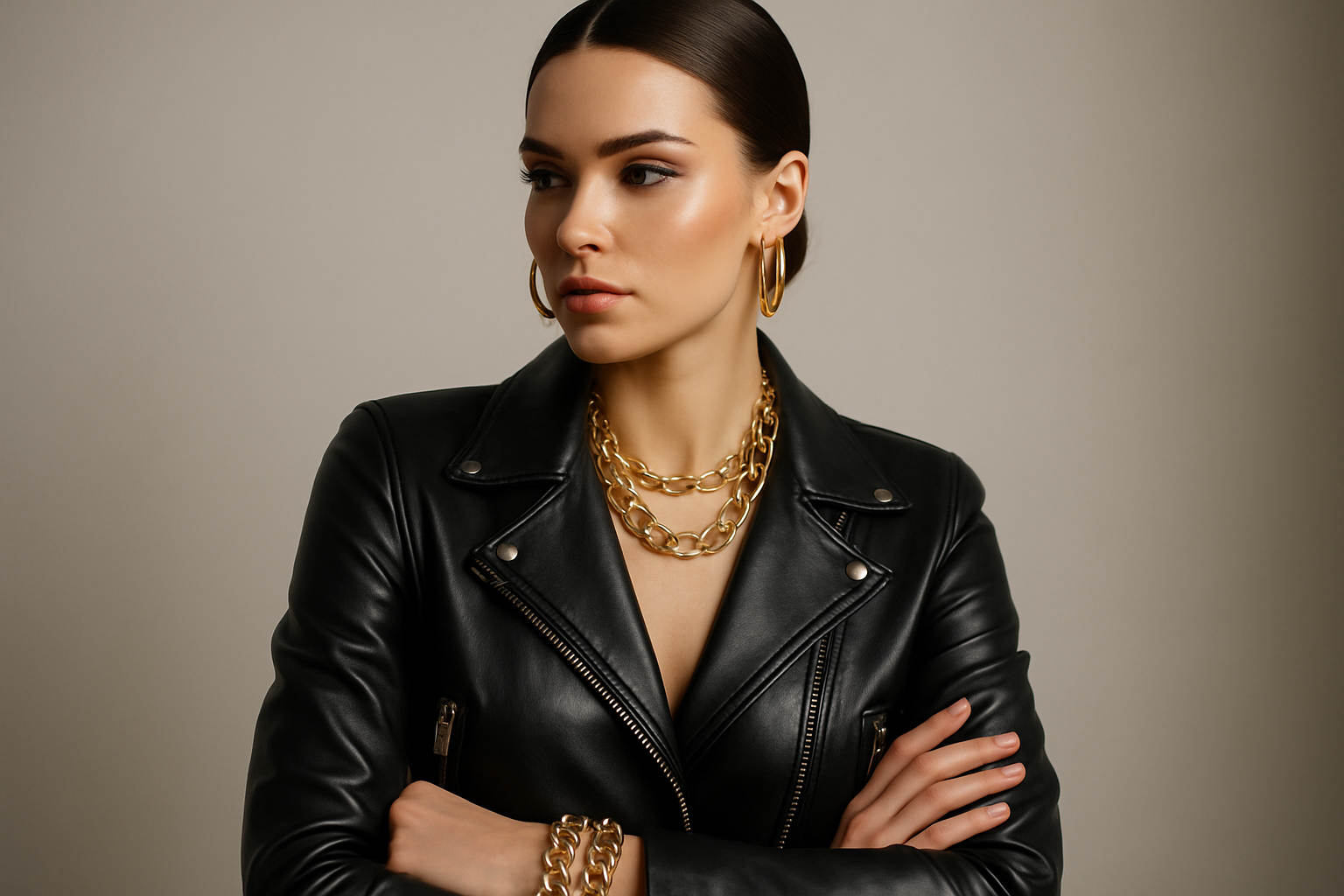 Women’s Leather Jackets with Statement Jewelry